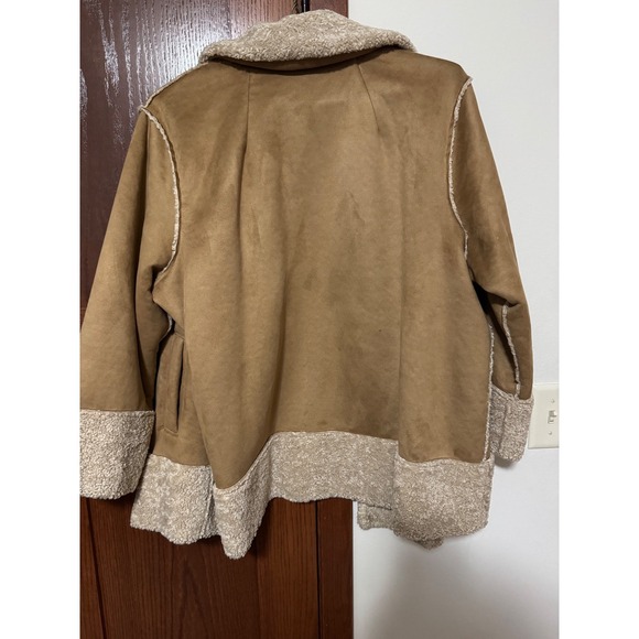 J. Jill Womens Faux Suede Sherpa Lined Jacket Tan Brown Faux Fur Coat - Picture 6 of 11